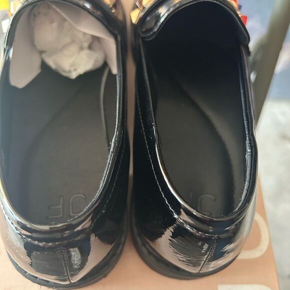 Just Fab Black Patent Leather Loafers with Gold Detail - Picture 5 of 13
